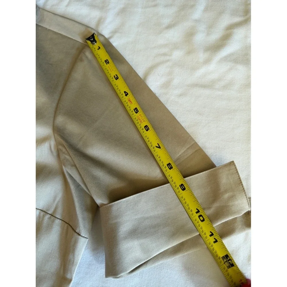 Geoffrey Beene Sport Womens Stretch Button Down Shirt Blouse Khaki Tan Size L